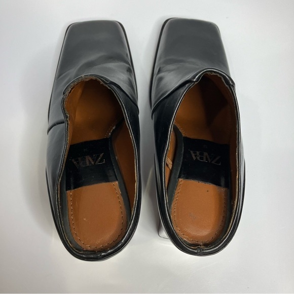 Zara square toe block heel mules black leather size 36 - Picture 8 of 10